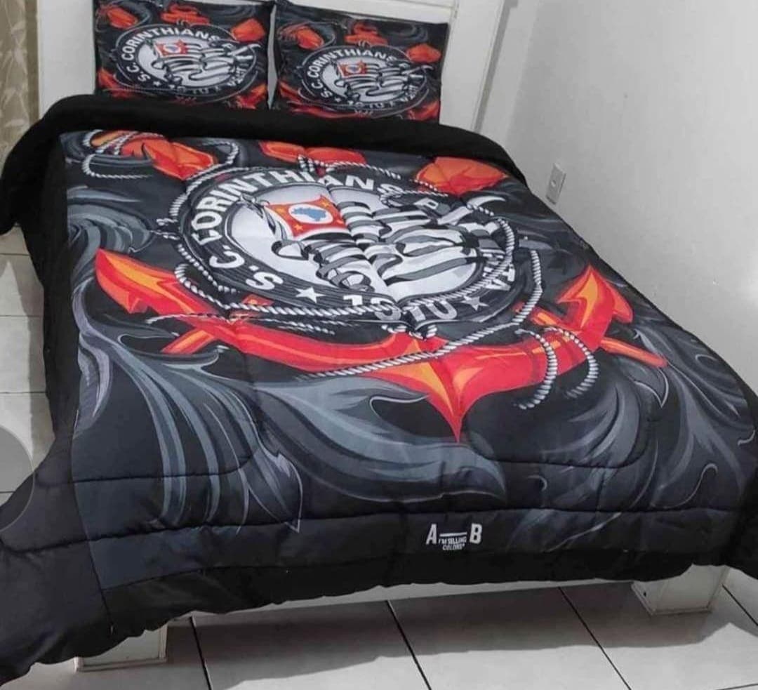 Kit Edredom Casal Queen Corinthians 5 Peças Com Travesseiros E Fronhas