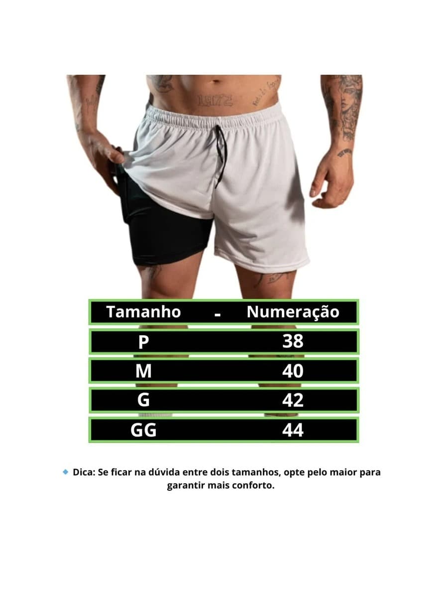 Short Masculino Duplo 2 Em 1 Com Bermuda De Compressão Treino Academia Corrida 