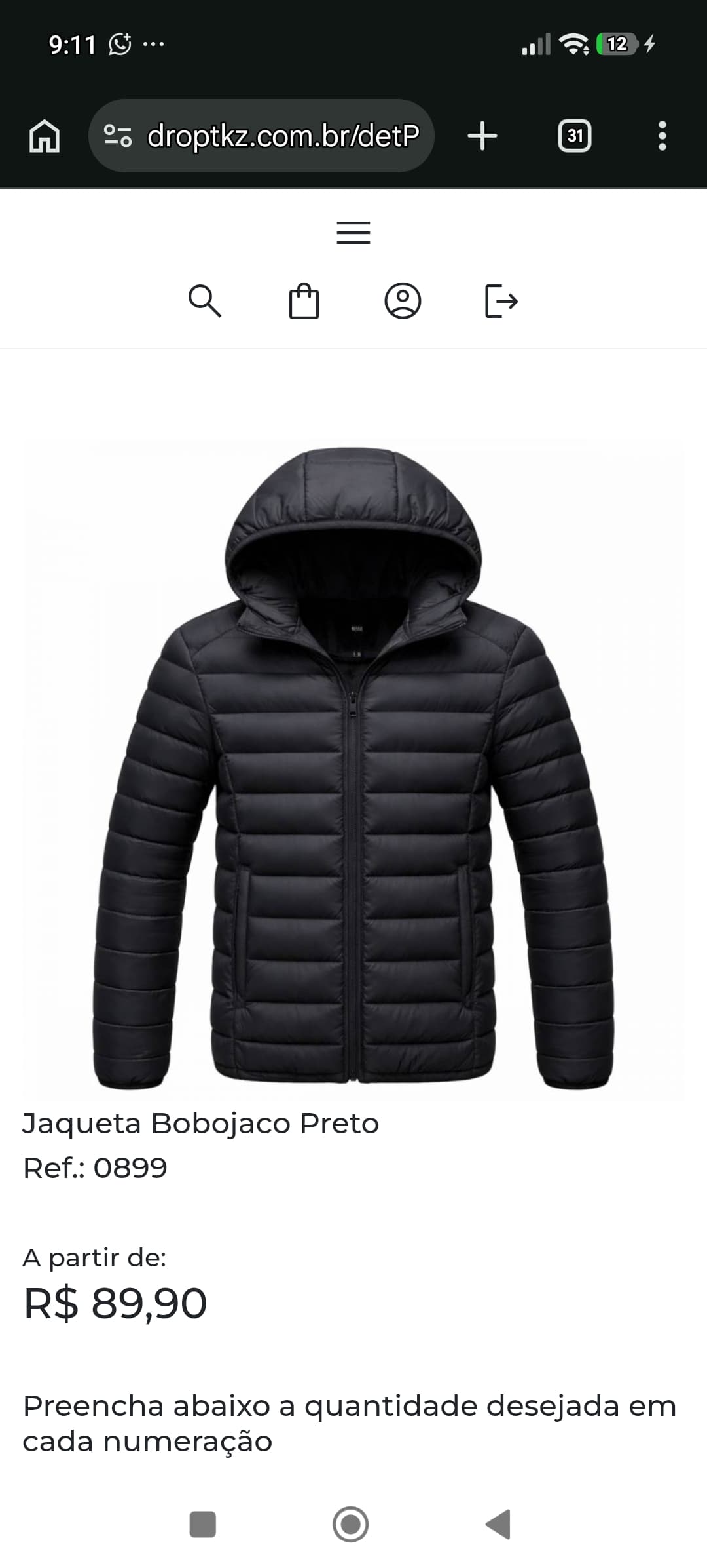 Bobojaco Puffer Feminino e Masculino Preto – Casaco de Inverno Acolchoado – Tamanho P ao GG