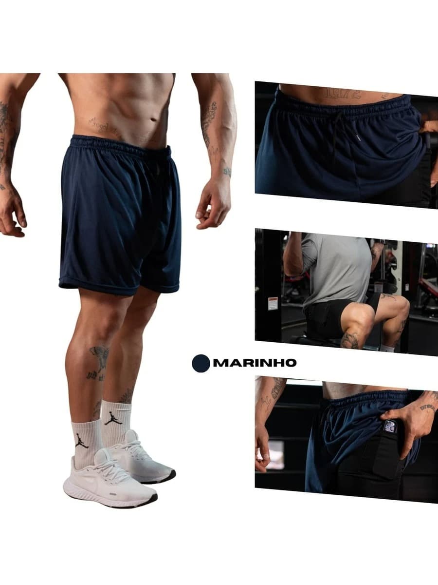 Short Masculino Duplo 2 Em 1 Com Bermuda De Compressão Treino Academia Corrida 