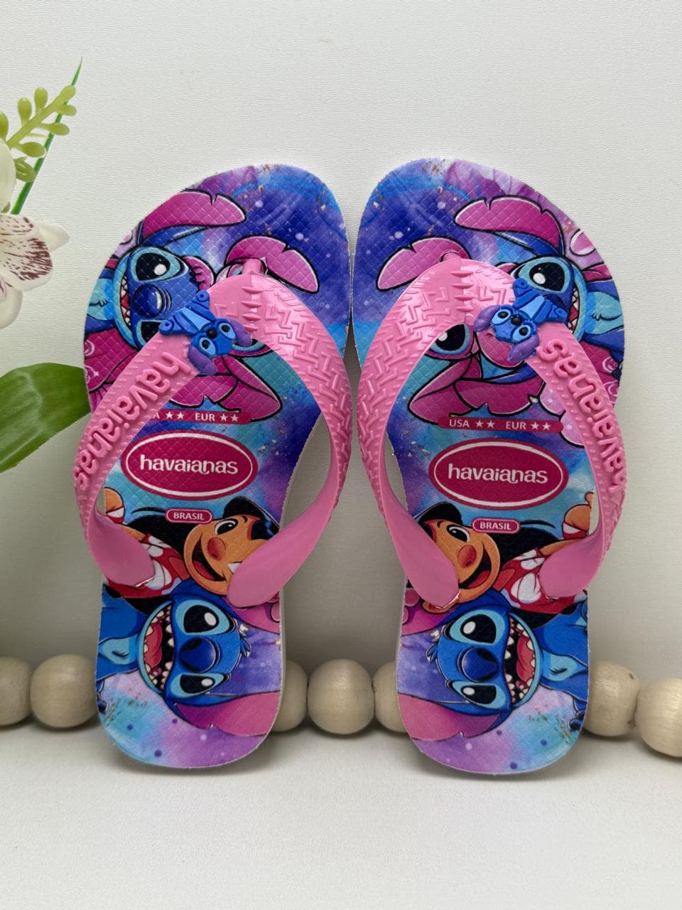 Chinelo Infantil Stitch Lilo E Stitch Menina Havaianas Com Aplique Pins
