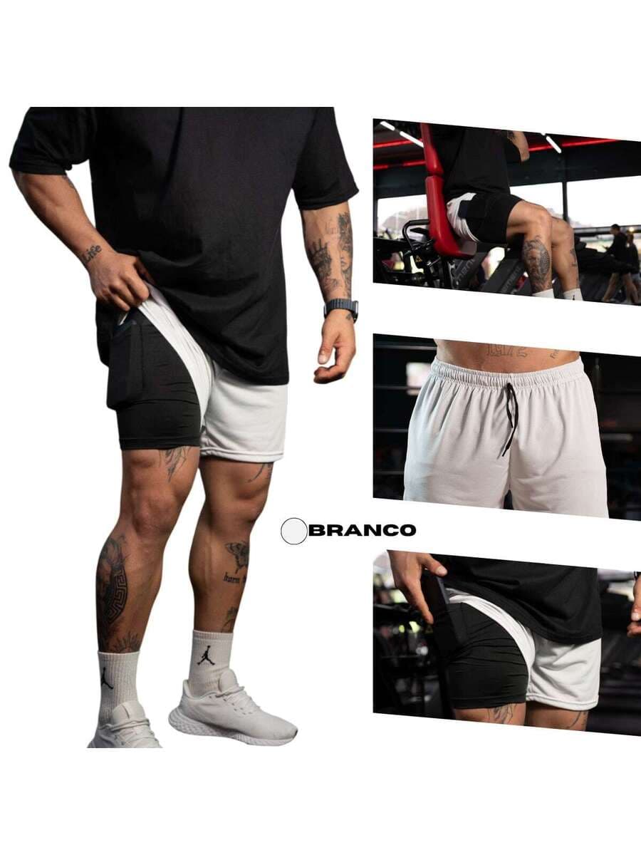 Short Masculino Duplo 2 Em 1 Com Bermuda De Compressão Treino Academia Corrida 